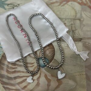 Silver Plated Set of Heart Ball Bracelets